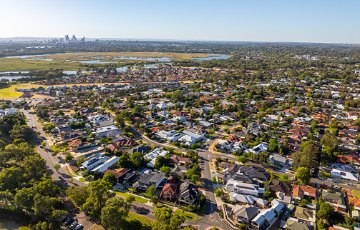 Aerial view of residential houses